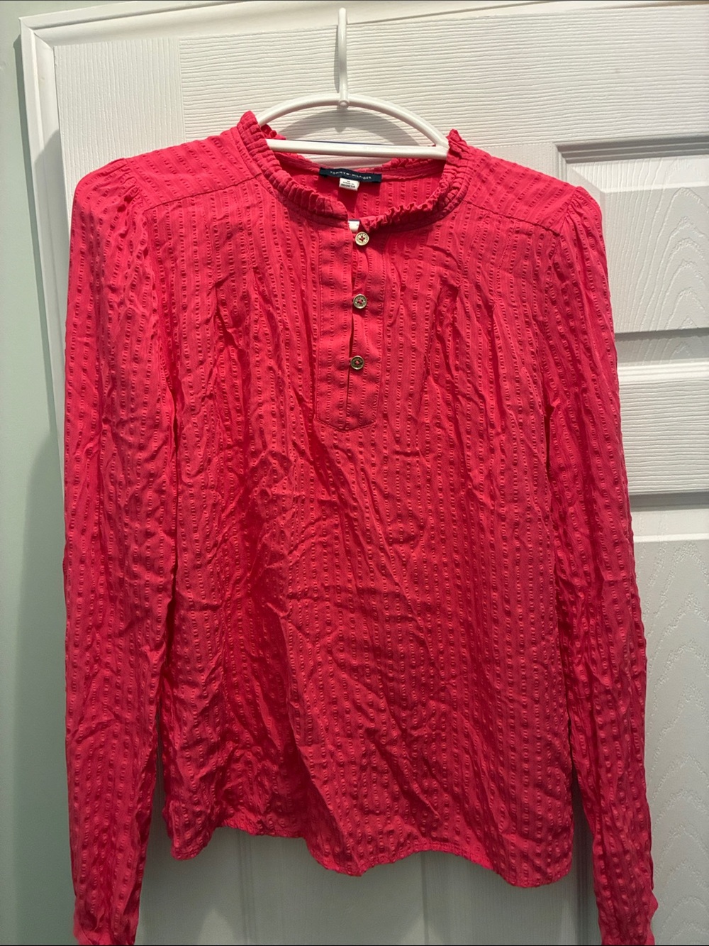 Tommy Hilfiger Eyelet Henley Long-Sleeve Shirt - Bright Pink